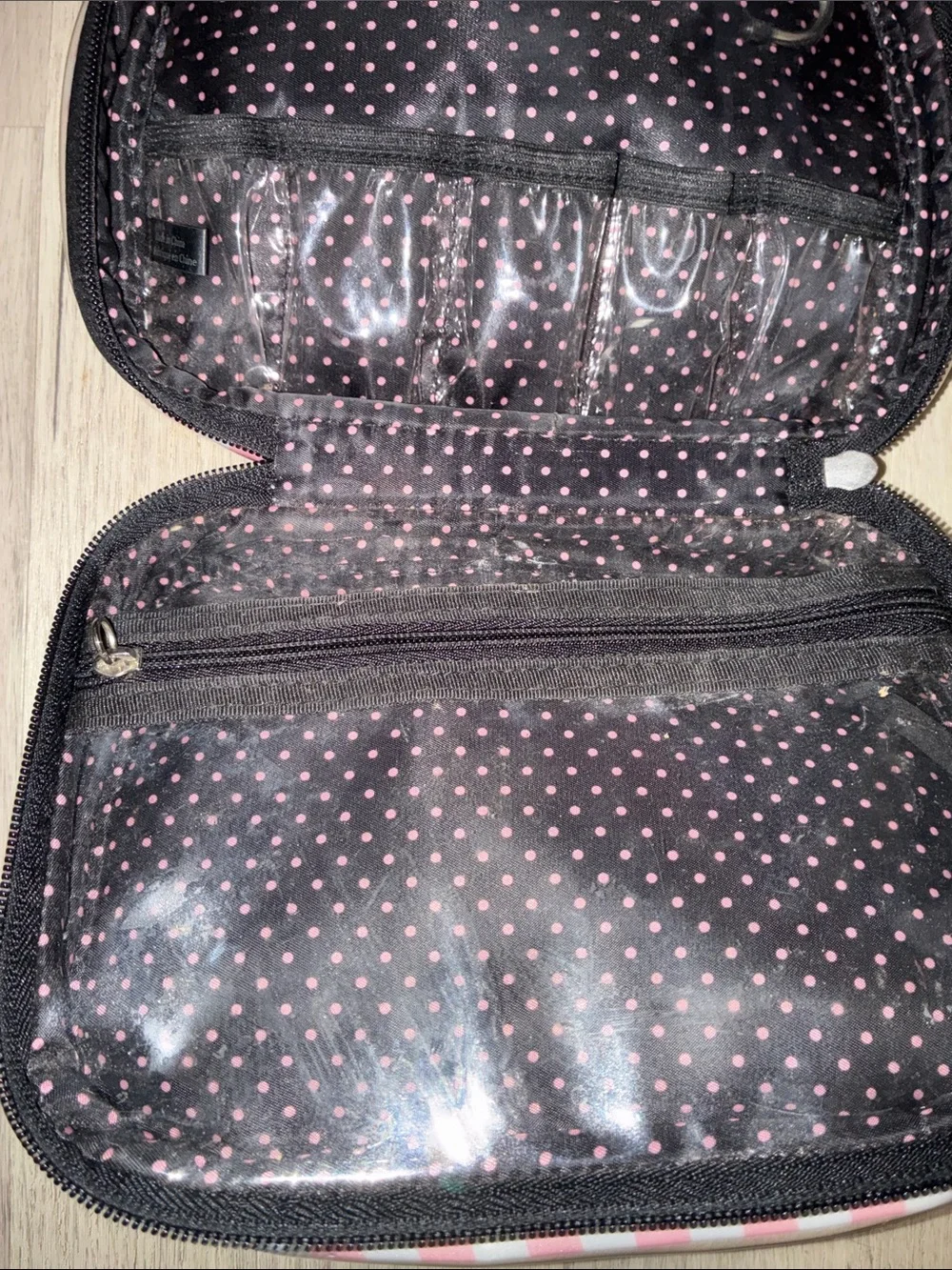 Victoria's Secret- Pink & White Striped Makeup Travel Bag